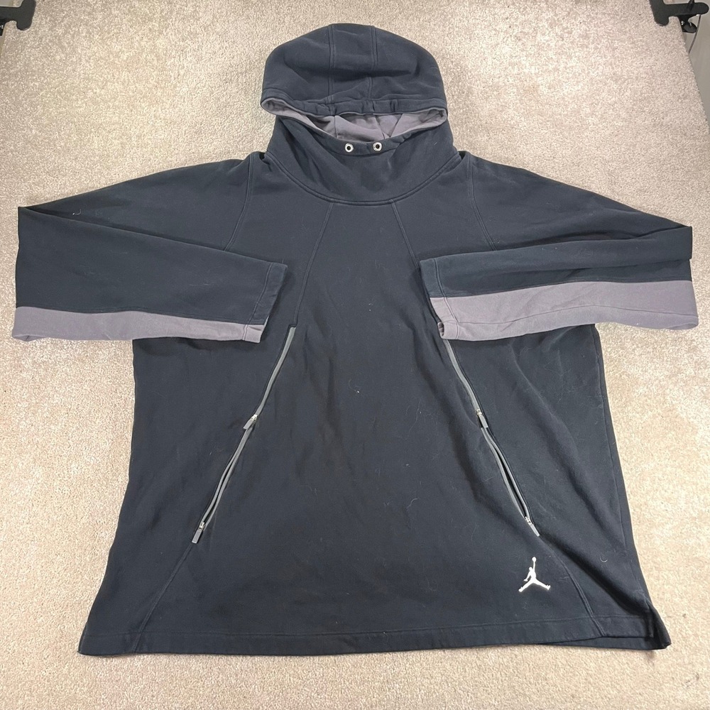 Jordan Hoodie Mens 3XL Black Grey Funnel Neck Zip Pocket Pullover 813032-011